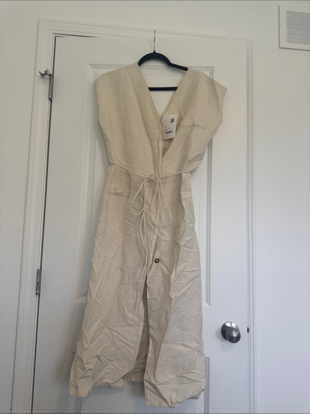 OAK + FORT Milk-Colored Linen Blend V-Neck Dress